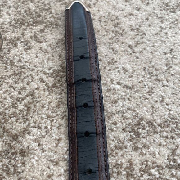 Top Grain Brown/black Leather Belt 44 - Picture 3 of 8